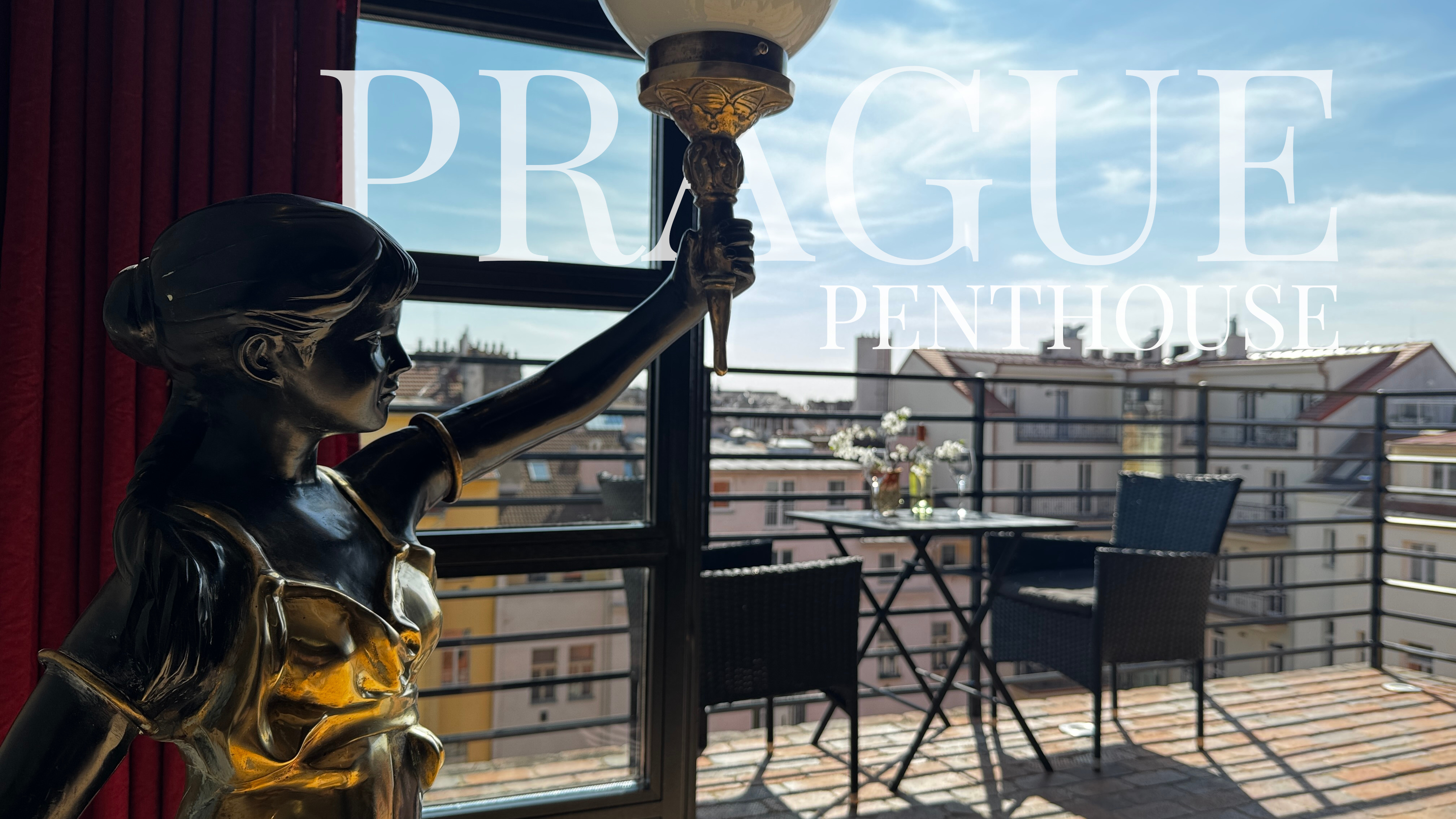 Polska Penthouse — luxury triplex apartment in Vinohrady, Prague 2, with historic brick façade and six-metre atrium